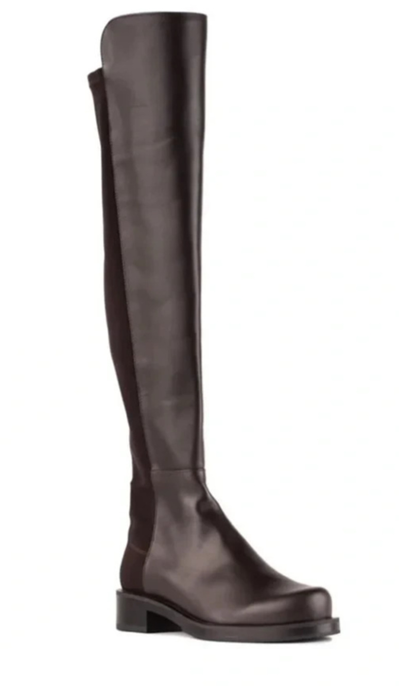 Stuart Weitzman 5050 Over The Knee Boot Brown Leather Stretch Elastic Tall 37 7